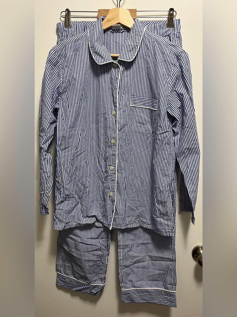 J. Crew 100% Cotton Blue and White Stripe Pajama Set Women’s Size XS